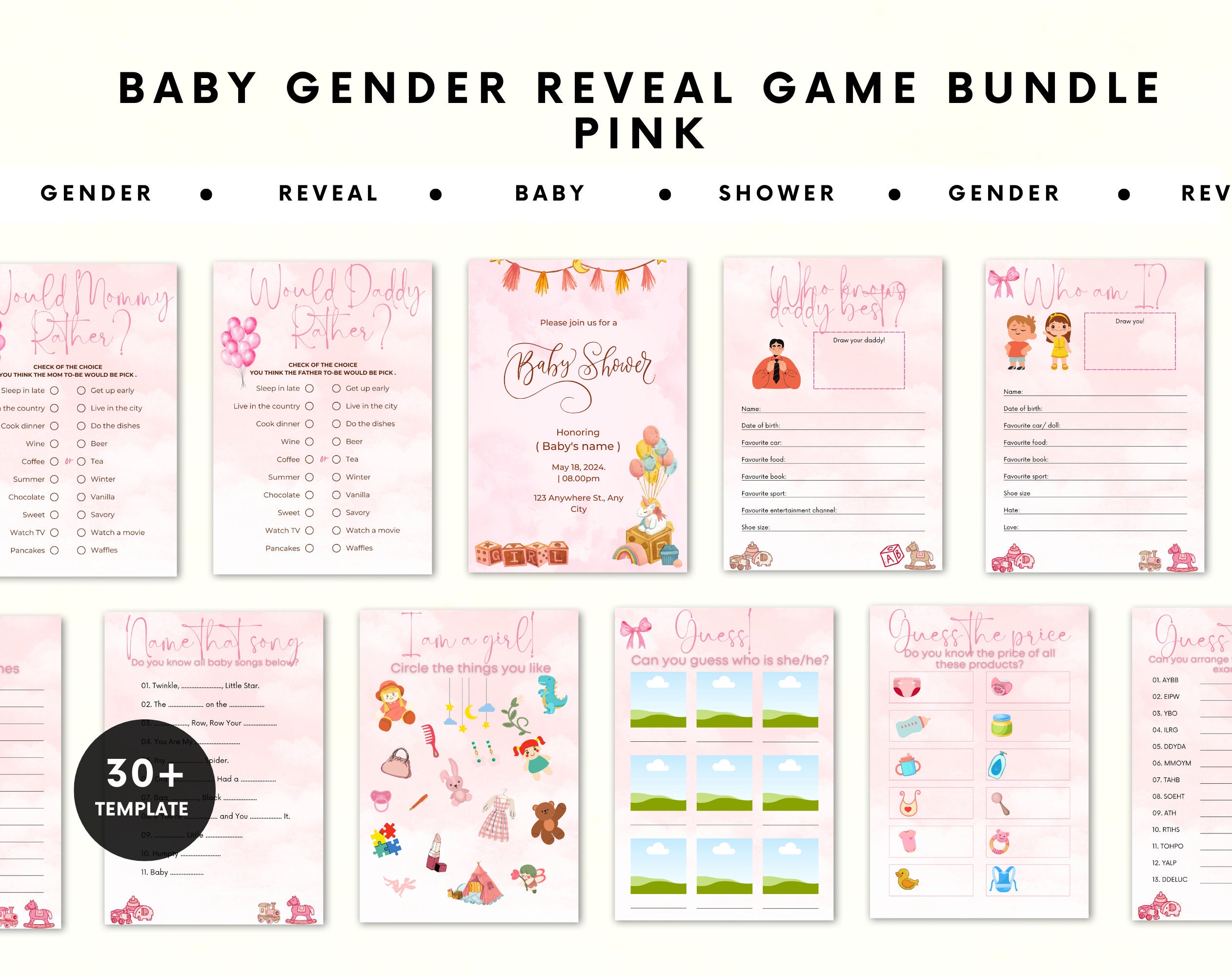 Editable Gender Reveal Game Bundle | Gender Reveal Games | Pink and Blue | Printable Gender Reveal Party Game Bundle | Gender Reveal Ideas - Image 2