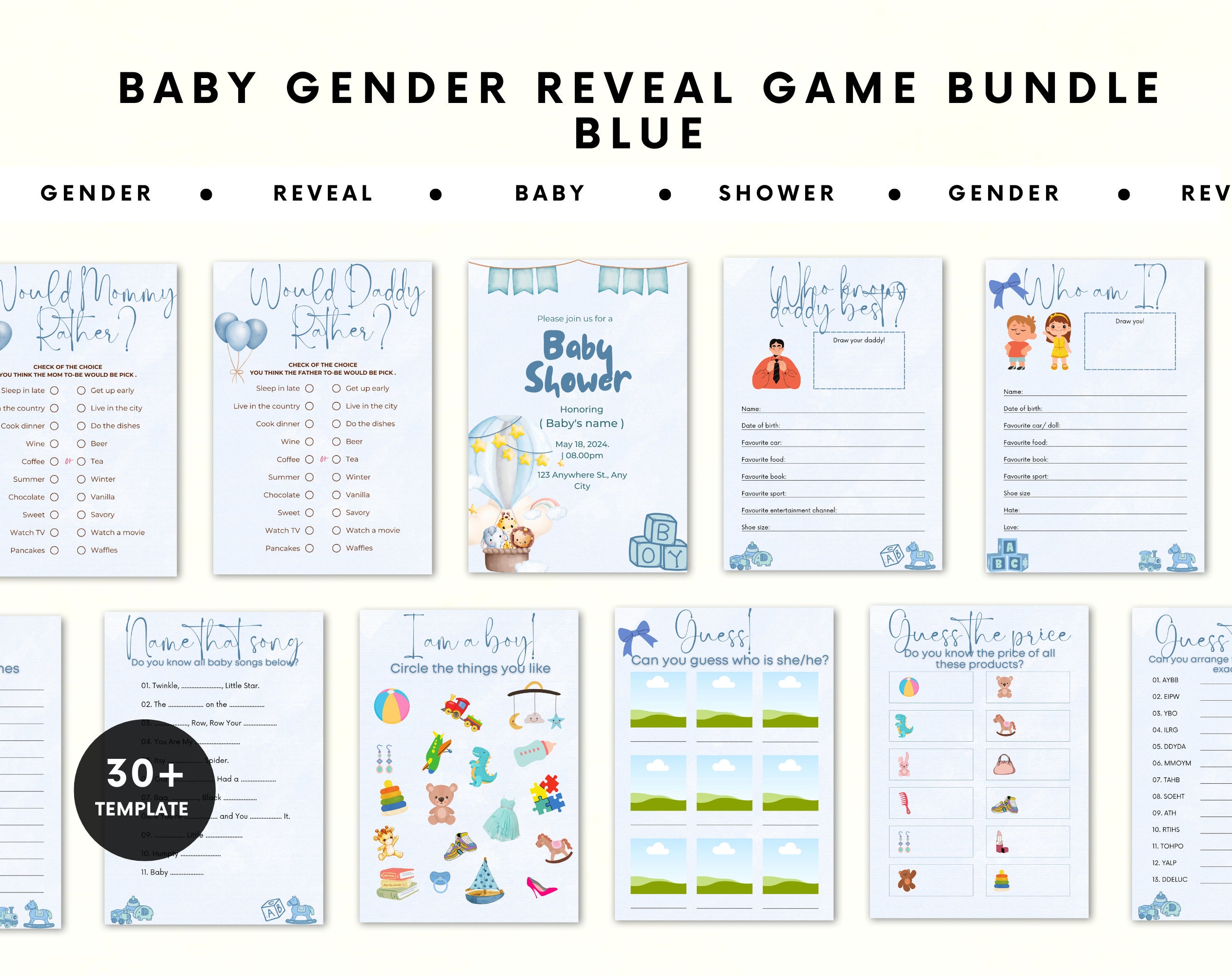Editable Gender Reveal Game Bundle | Gender Reveal Games | Pink and Blue | Printable Gender Reveal Party Game Bundle | Gender Reveal Ideas - Image 3