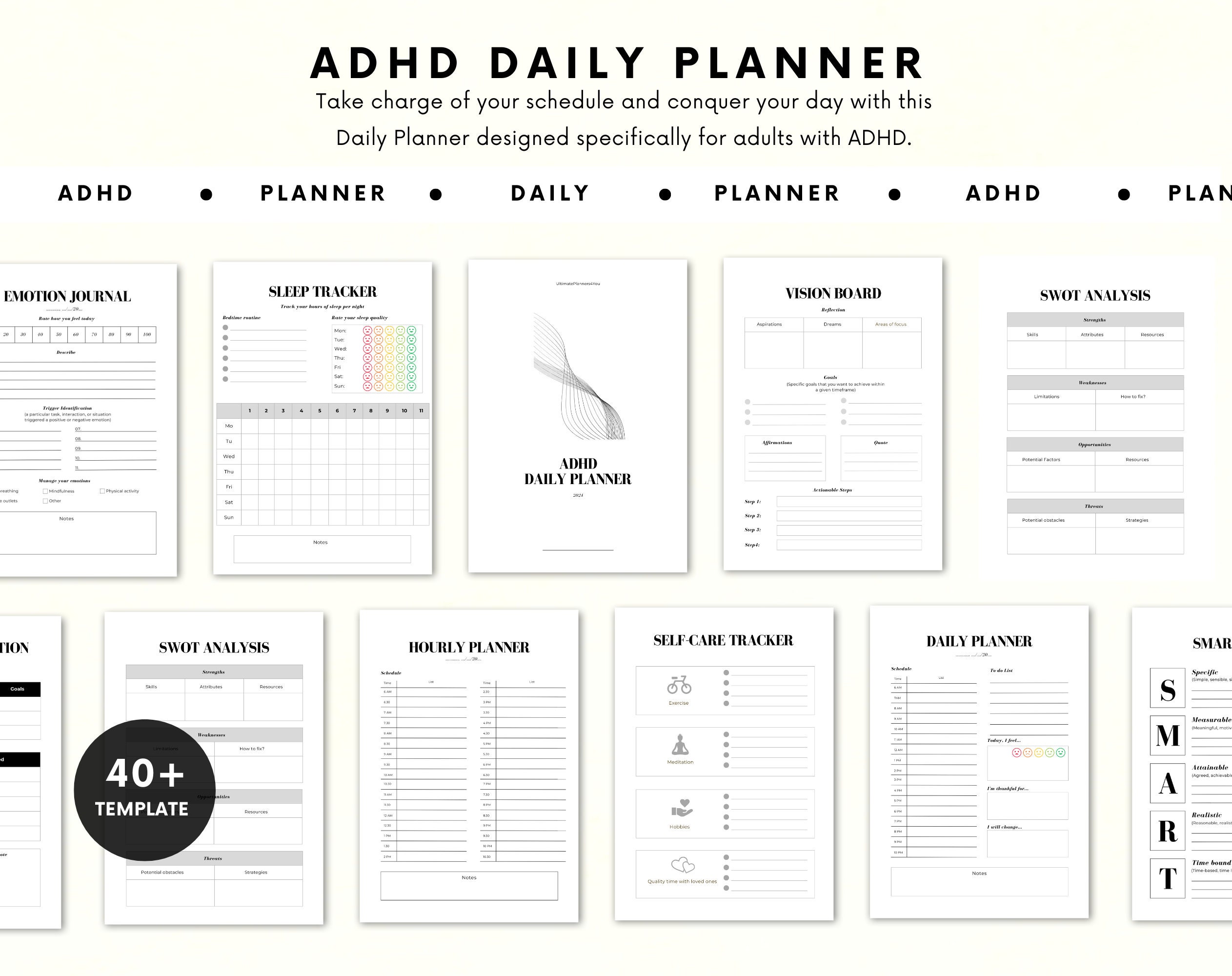 Daily Planner ADHD | ADHD Workbook | ADHD Daily Planner | Hourly Planner | Daily Planner Printable