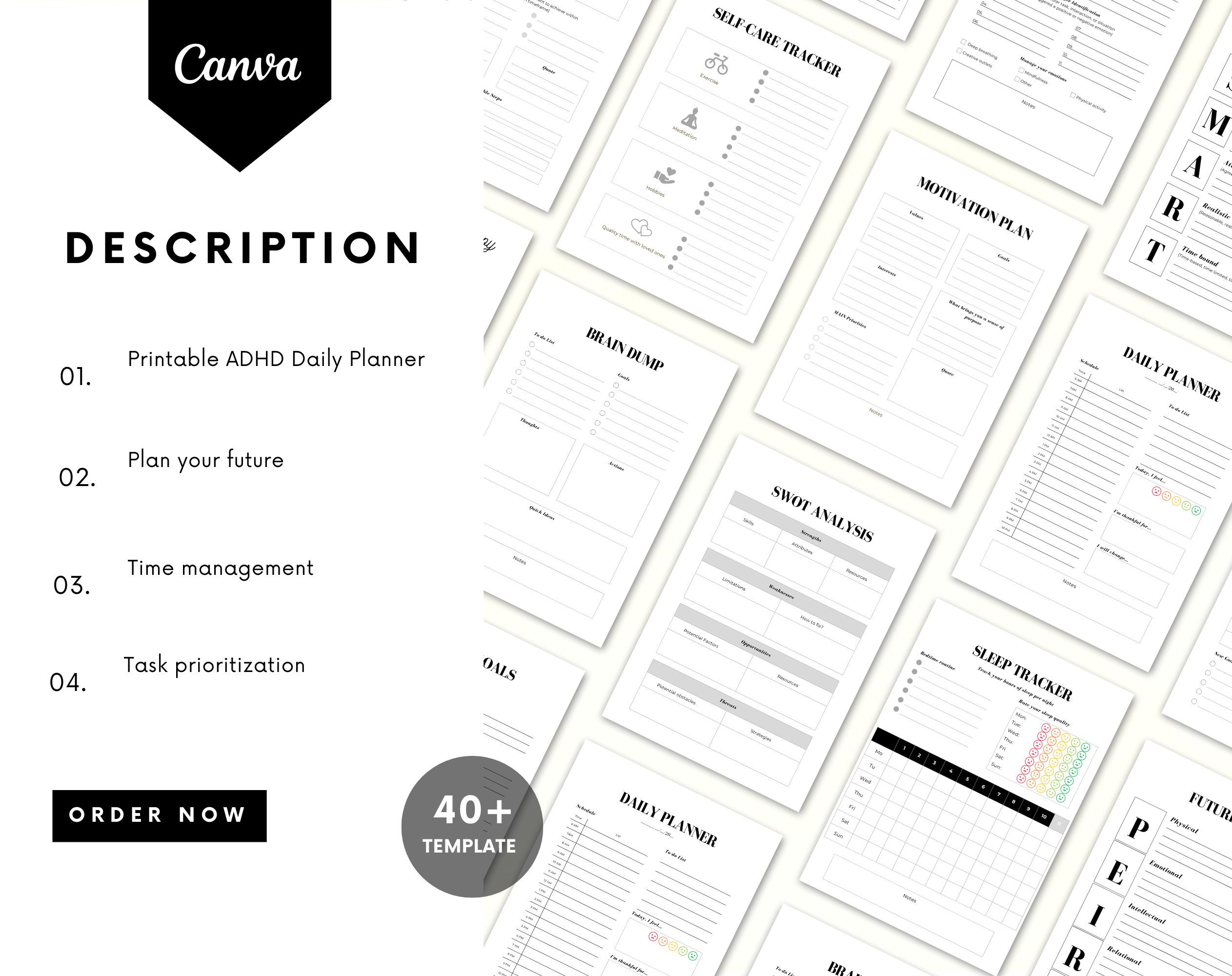 Daily Planner ADHD | ADHD Workbook | ADHD Daily Planner | Hourly Planner | Daily Planner Printable - Image 3